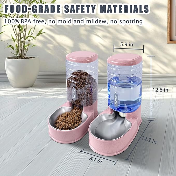 Cats Dogs Automatic Food Feeder and Water Dispenser Set 3.8L with Stainless Steel Bowl