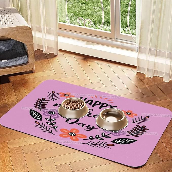 Pet Feeding Mat Happy Mother's Day Floral Gift Mom E Absorbent Pet Placemat for Food Water Bowl with Waterproof Rubber Backing 24x16In Quick Dry Water Dispenser Mat Dog Cat