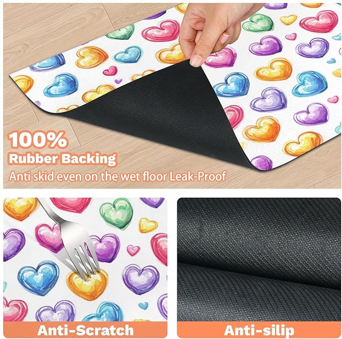 Valentine’s Day Dog Food Mat for Floors Absorbent, Quick Dry Water Dispenser Mat for Food, Water, Pet Supplies 16" x 24", Colorful Love Heart
