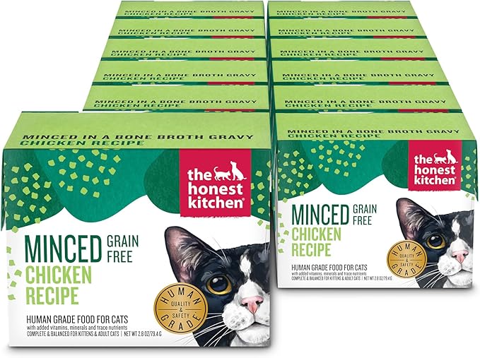 The Honest Kitchen Human Grade Grain Free Minced Chicken in Bone Broth Gravy Wet Cat Food, 2.8 oz x12