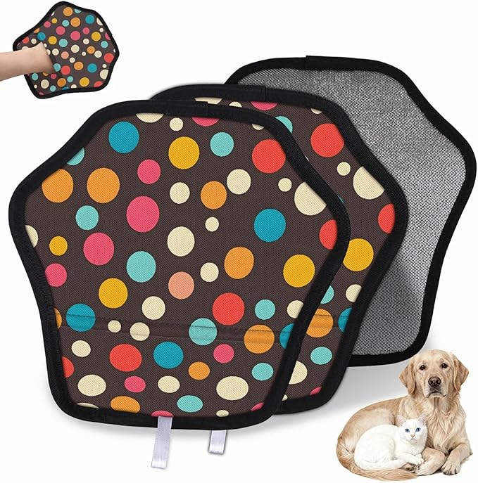Reusable Pet Hair Removal Glove Round Dots Magic Brush for Cat & Dog Hair Remover for Car, Sofa, Bedding, Clothes - 9x9 Mitt Washable