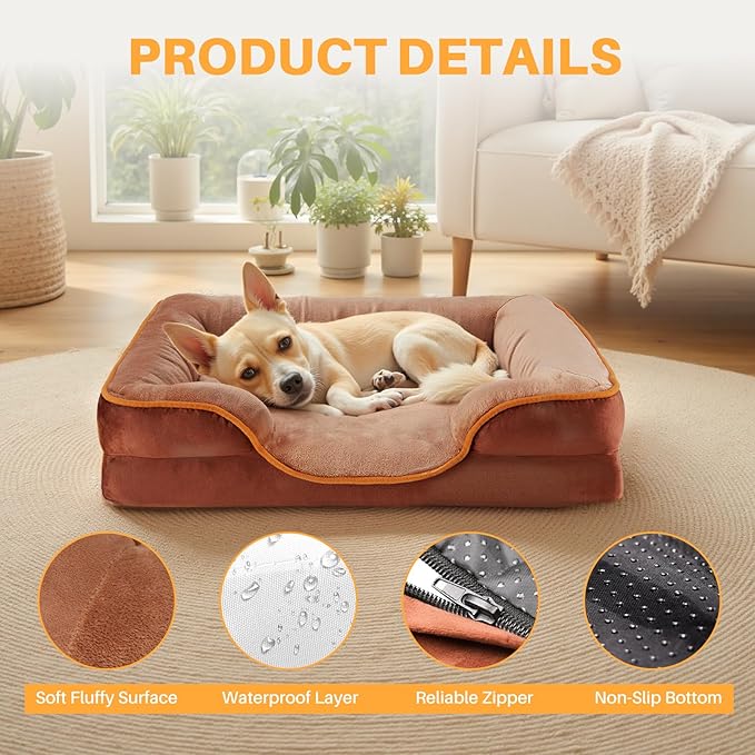 NEWBULIG 35x25 Inch Orthopedic Dog Bed Large Sized, Dog Couch/Sofa Bed with Washable Cover, Waterproof, Memory Foam, Soft Fluffy Surface