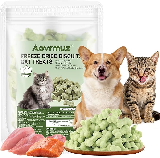 7.05 oz Freeze Dried Training Cat Dog Treats Chicken Liver Salmon Crunchy Healthy Biscuit Snacks