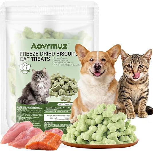 7.05 oz Freeze Dried Training Cat Dog Treats Chicken Liver Salmon Crunchy Healthy Biscuit Snacks