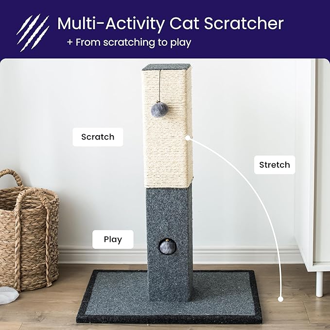 Catry Cat Scratching Post - Minimalist Style Design of Cat Tree Scratch Post with Kitten Playful Toy Allure, Good for Pets to Practice Their Claws, Multiple Size Choices