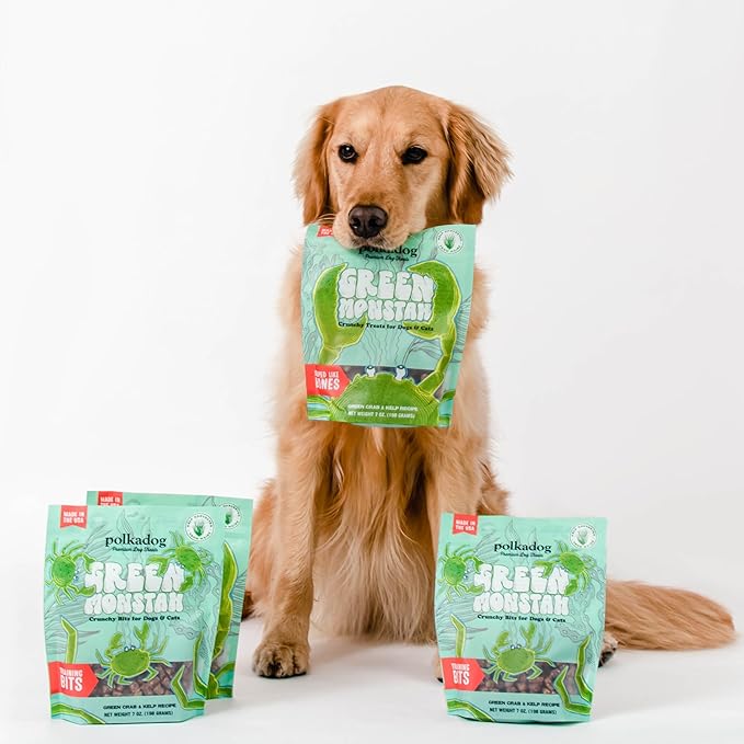 Polkadog Green Crab & Kelp Crunchy Training Bits - All Natural, Limited Ingredient, Premium Training Treats for Dogs, Omega-3 Rich. Great for Allergies, Handcrafted in USA - 7oz (1pk)