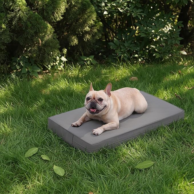 Vonabem Waterproof Dog Bed Medium Crate Pad 30 inch Outdoor Leather Puppy Bed with Washable Removable Cover Reversible, Orthopedic Pet Beds Durable Anti-Slip Kennel Pads Wipeable 29"x18" Grey
