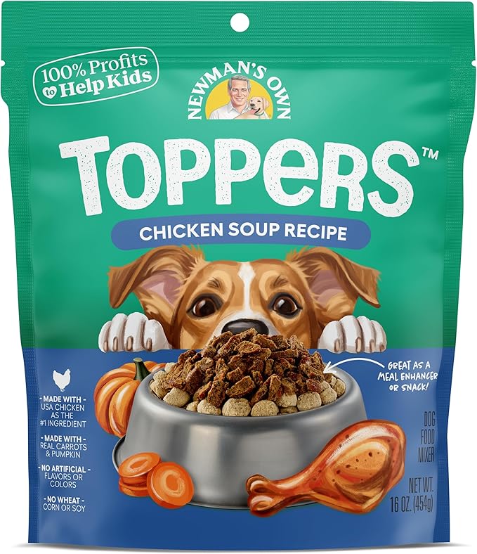 Newman's Own Toppers - Wet Topper for Dry Dog Food - Great for Picky Eaters - Chicken as The First Ingredient - No Corn, Wheat, or Soy - Chicken Soup Recipe - 16 oz Resealable Pouch