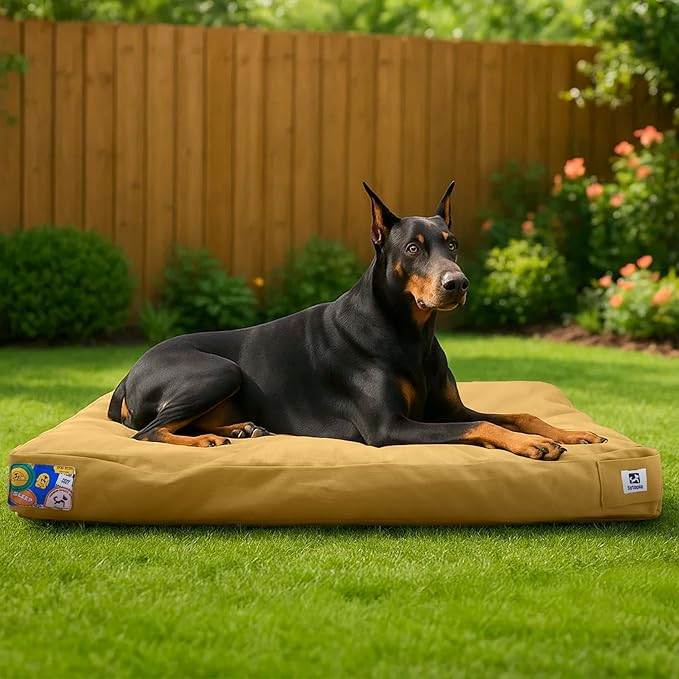 Sytopia 42 Inch Canvas Chew-Proof Outdoor Dog Bed for Extra Large Dogs, Waterproof Washable Removable Cover, Indoor Patio Pet Pad, Yellow