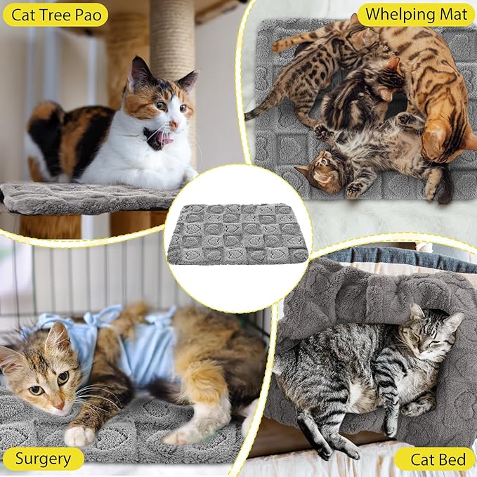 3 Pack Self Warming Cat Bed Mat Self Heating Dog Pad Reflects Body Warm Thermal Pet Pad Washable Non Slip Crate Kennel Bed Mat for Indoor Outdoor, 20 x 15 Inch(Gray)