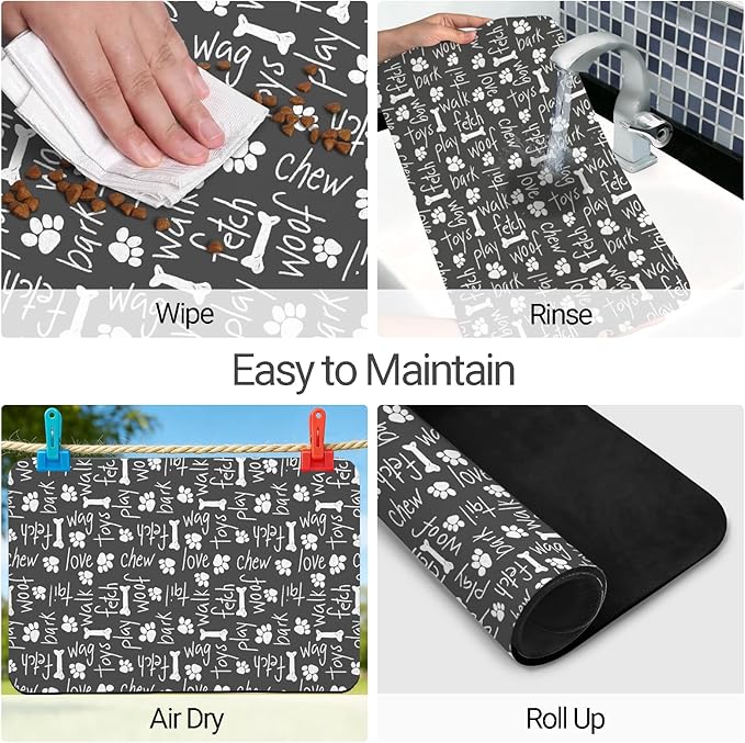 Dog Food Mat, Absorbent Waterproof Non-Slip Pet Cat Bowl Feeding Mat for Food & Water Pet Supplies 16 * 24"
