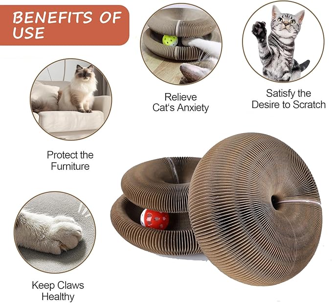 Kitty Kurlz Cat Scratcher & Play Toy for Indoor Cats - Foldable, Durable Recyclable Cardboard for Scratching, Chase and Play