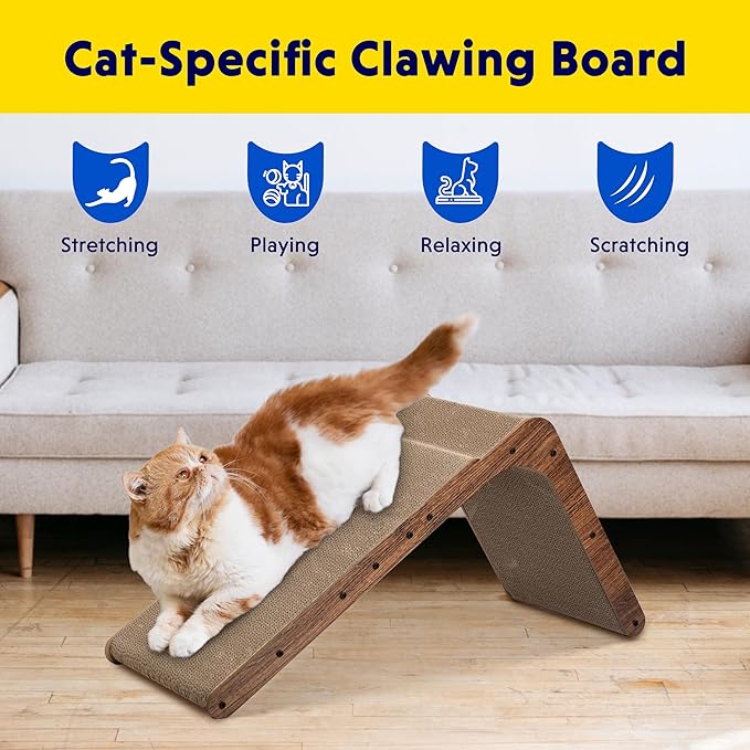 Cat Scratcher with Cat Toys Ball Track, Build-in Ball, L-Shaped Scratcher, Cardboard Lounge Bed, Stable and Durable, Furniture Protector, Reversible
