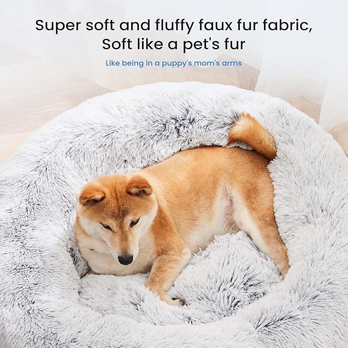 NEWBULIG 30.7x30.7 Inch Dog Bed Large Sized Dog, Donut Shape Cat Beds for Indoor Cats with Washable, Anti-Slip, Faux Fur