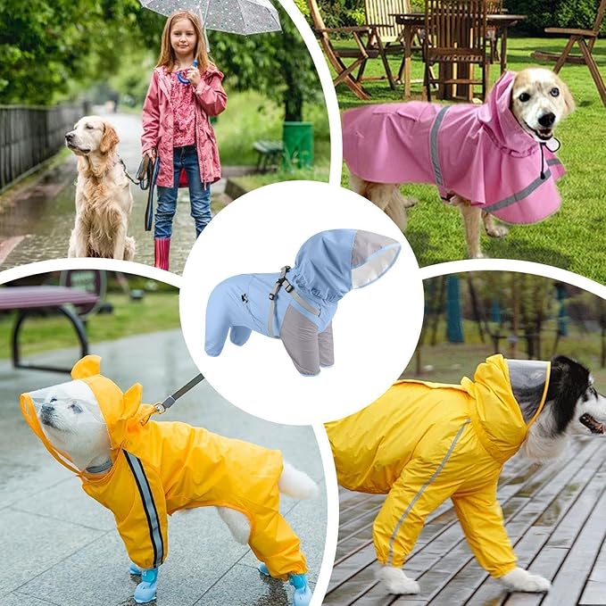 Raincoat for Dogs - Waterproof Poncho with Hood,Breathable Rain Jacket for Medium Dog - for Daily Walking Training Travel Shopping Camping Adventure