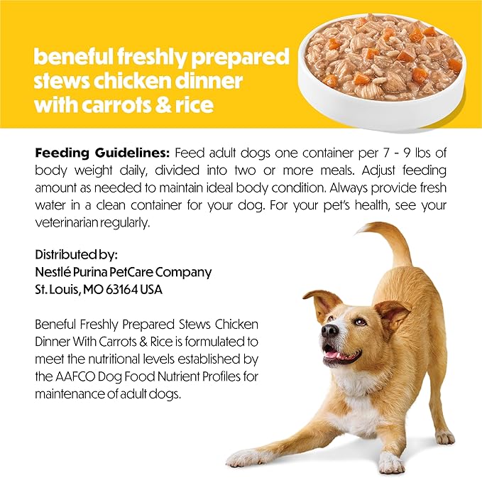 Purina Beneful Freshly Prepared Stews Chicken Dinner with Carrots and Rice Wet Dog Food in Dog Food Gravy - 9.5 oz Carton (Pack of 6)