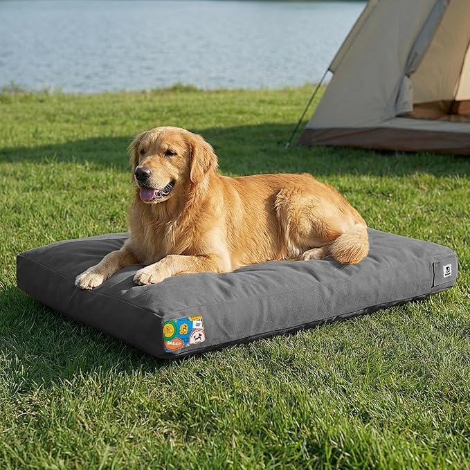 Sytopia 42 Inch Canvas Outdoor Dog Bed for Extra Large Dogs, Waterproof Washable Removable Cover, Indoor Patio Pet Pad for Crate, Dark Grey