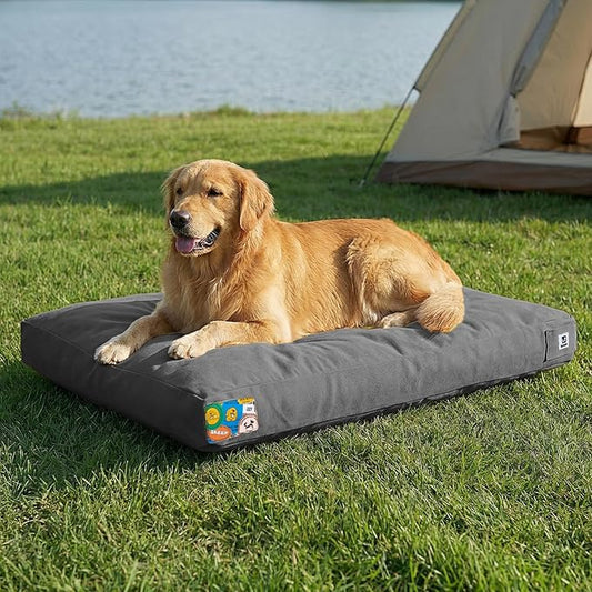 Sytopia 42 Inch Canvas Outdoor Dog Bed for Extra Large Dogs, Waterproof Washable Removable Cover, Indoor Patio Pet Pad for Crate, Dark Grey