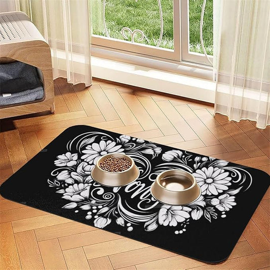 Pet Feeding Mat Absorbent Dog Mat for Food and Water Bowl Dog Accessories Happy Mother's Day Floral Gift for Mom Hm Pet Supplies Dogs Quick Dry Cat Water Dispenser Mats 18X12In