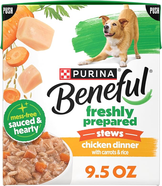 Purina Beneful Freshly Prepared Stews Chicken Dinner with Carrots and Rice Wet Dog Food in Dog Food Gravy - 9.5 oz Carton (Pack of 6)