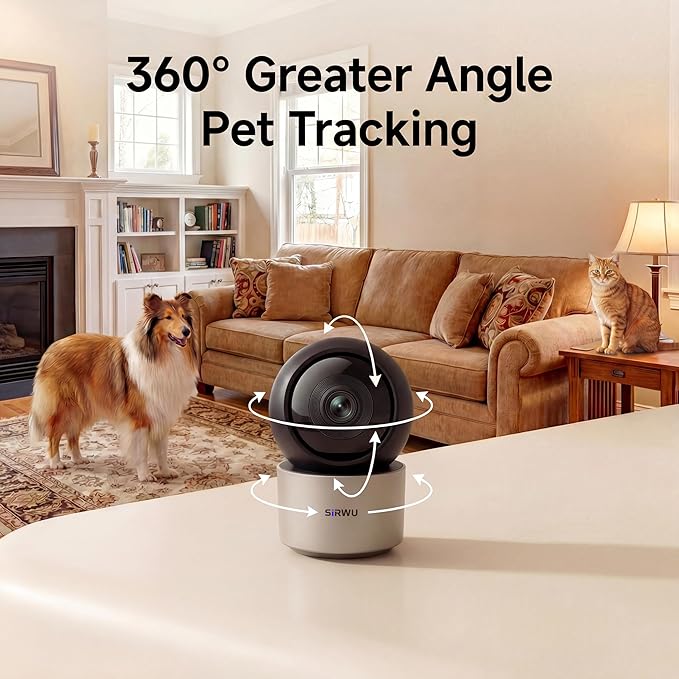 AI Pet Camera, 2K 3MP Dog Camera with AI Multi-Pet Recognition & Behavior Analysis, 360° View Cat Monitor, Dual-Band WiFi, Gray