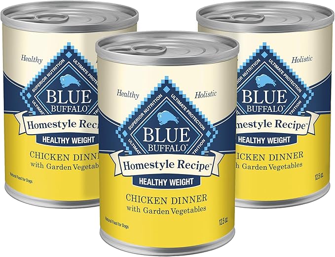 Blue Buffalo Homestyle Recipe Healthy Weight Chicken Dinner with Garden Vegetables Wet Dog Food for Adult Dogs, Chicken Recipe, 12.5 oz. Cans, 3 Count