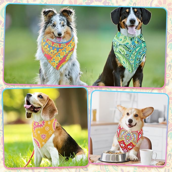 Kacctyen 300 Pcs Paisley Dog Bandana Bulk Colorful Triangle Bibs Pet Scarves for Small Medium Large Pets Western Cowboy Bandanas Accessories for Puppy Cat Grooming Costume Party