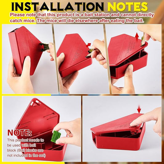 Qualirey Mice Station with Key Triangle Mouse Station Reusable Rodent Trap Box, Keeps Children and Pets Safe Indoor & Outdoor Suitable for Small Mice(Red,12 Pcs)