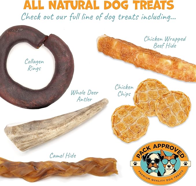 Beef Cheek Rolls for Dogs - Natural & Odor-Free Dog Treats - 5 to 6 Inch Medium Beef Hide Dog Chews - 4 Pack