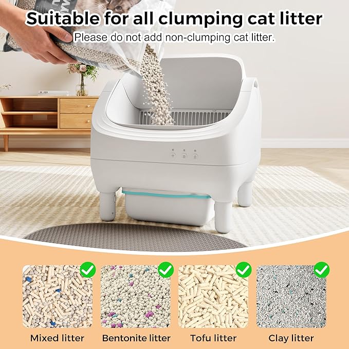 Coziwow Smart Open Top Automatic Litter Box, Self Cleaning Cat Litter Box with App Control & Odor Isolation, Cat Litter, Large Capacity for Multiple Cats, Includes Trash Bags & Cat Litter Mat