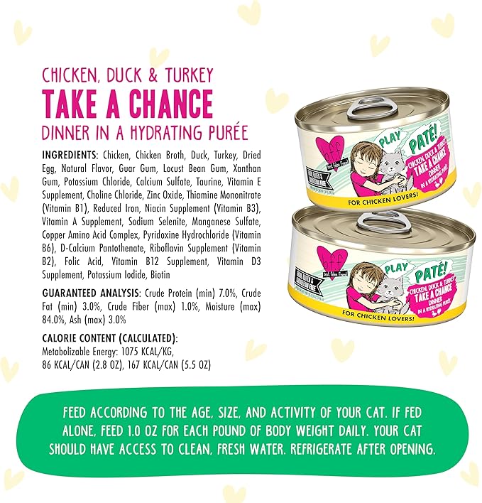 Weruva B.F.F. Play - Best Feline Friend Paté Lovers, Aw Yeah!, Chicken, Duck & Turkey Take a Chance with Chicken, Duck & Turkey, 2.8oz Can (Pack of 12)