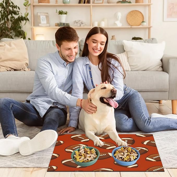 Football Rugby Dog Food Mat for Floors Absorbent, Quick Dry Water Dispenser Mat for Food, Water, Pet Supplies 12" x 20", Sport