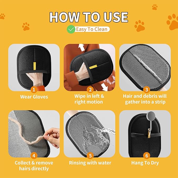 Pet Hair Removal Glove for Cats & Dogs, Electrostatic Pet Hair Gloves, Reusable Pet Hair Remover Tool, Animal Hair Remover for Furniture, Clothing, Couch, Carpet, Car Seat - 2PCS