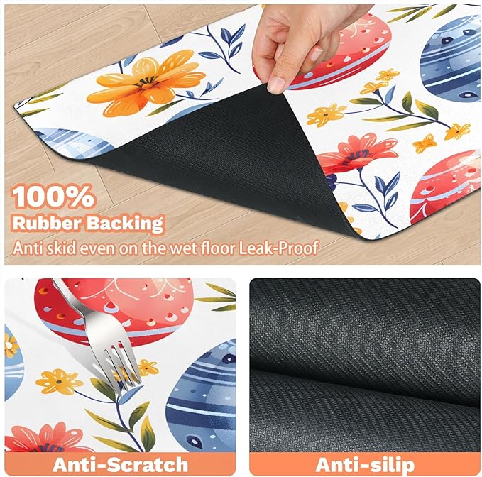 Spring Easter Eggs Dog Food Mat for Floors Absorbent Dog Bowl Mat for Food and Water Dispenser Quick Dry Cat Food Placemat Pet Supplies 16" x 24", Floral