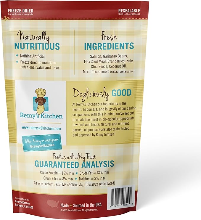 Remy's Kitchen Freeze Dried Dog Treats USA Sourced and Small Batch Made - Human-Grade, All Natural Superfood Dog Snacks without Artificial Preservatives, Grain Free - 7 oz, Sweet Potato, Salmon 2-Pack