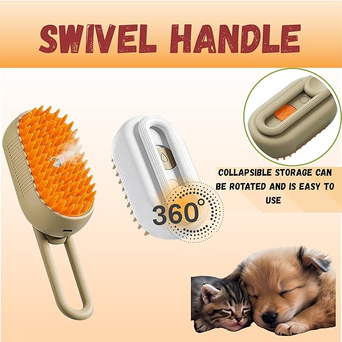 4-in-1 Cat Steam Brush | Rechargeable & Anti-Static | Massage & Cleaning | Shedding & Combing in One!