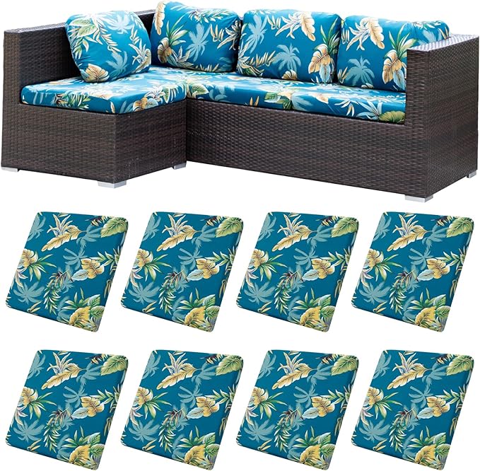 HANDONTIME Leaves Outdoor Cushion Covers 8pcs Navy Couch Cushion Covers Replacement Patio Couch Cover Sofa Cover Indoor Patio Cushion for Outdoor Furniture Washable, Cover Only
