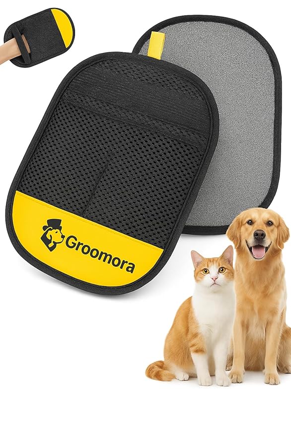 Pet Hair Removal Glove for Dogs & Cats – Reusable Electrostatic Grooming Mitt, Washable Fur Remover for Couch, Carpet, Furniture & Car – Gentle Deshedding Brush Black