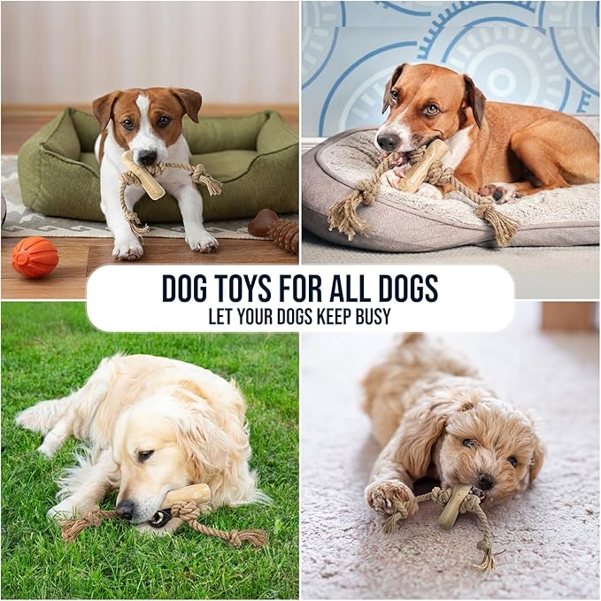 Coffee Wood Chew Toy for Dogs, Size Small, Made of Real Coffee Wood and Hemp Rope - 100% Natural Puppy Toys, Stress Relief, Small Dog Teething Toys