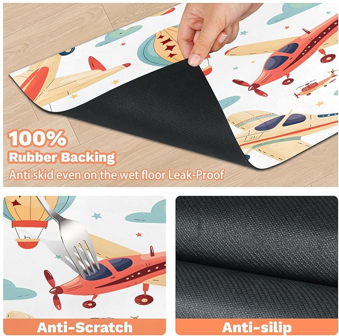 Airplane Dog Food Mat for Floors Absorbent, Quick Dry Water Dispenser Mat for Food, Water, Pet Supplies 16" x 24", Cute Plane