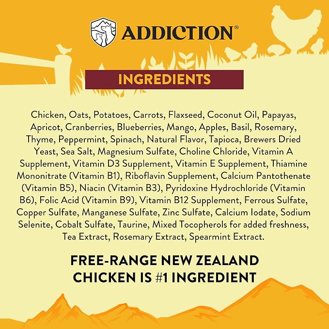 Addiction Country Chicken & Apricot Air-Dried Grain-Free Dog Food – Complete Meal or Topper with Natural Ingredients for Digestive and Skin & Coat Health, 2lb