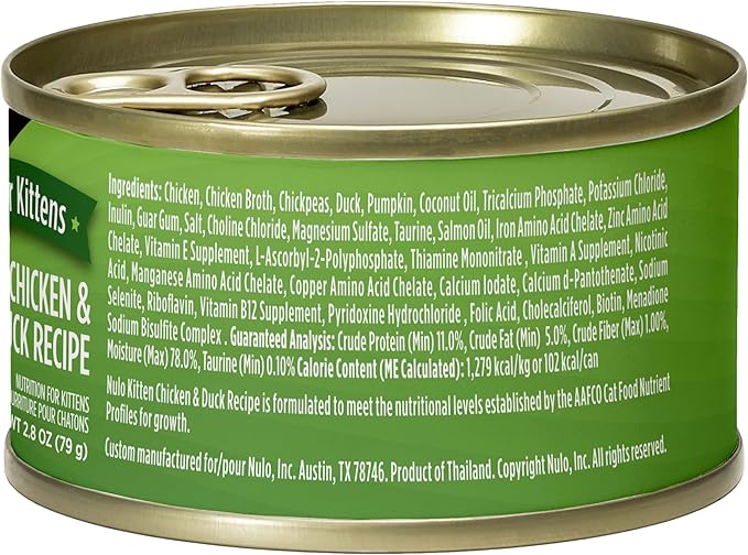 Nulo Paté with Shreds Chicken & Duck Recipe for Kittens, 2.8 oz can, Case of 12