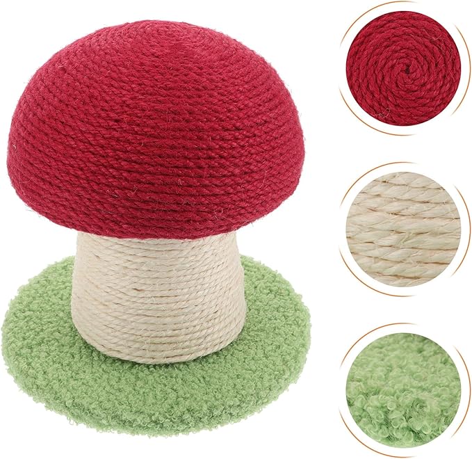 UPKOCH Cat Scratching Post Red Mushroom Small Sisal Vertical Scratcher with Base Sturdy Kitten Claw Board Interactive Indoor Cat for Daily Use