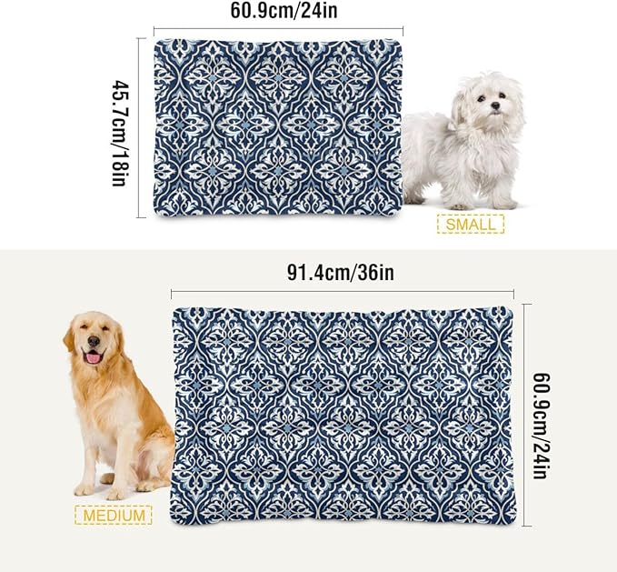 Dog Bed for Crate Washable Pet Sleep Pad, Floral Motif Kennel Mat with Non-Slip Bottom, Soft Fluffy Supplies Pet for Dogs and Cats (36x24 inch)