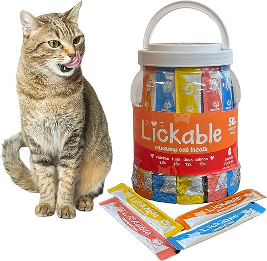 Fieldcrest Farms Lickable Creamy Cat Treats – 50ct Variety Pack – 4 Savory Flavors (Chicken, Tuna, Duck, Salmon) with Taurine – Smooth, Tasty Cat Treat Tubes – Serve by Hand, Dish, or as a Topper
