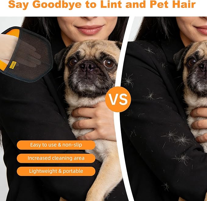 2 Pcs Pet Hair Removal Glove for Dogs Electrostatic Pet Gloves Hair Removal for Cats Animal Fur Grooming Mitt Reusable Magic Brush Hair Remover Tool for Carpet, Clothing, Laundry, Couch, Car Seat