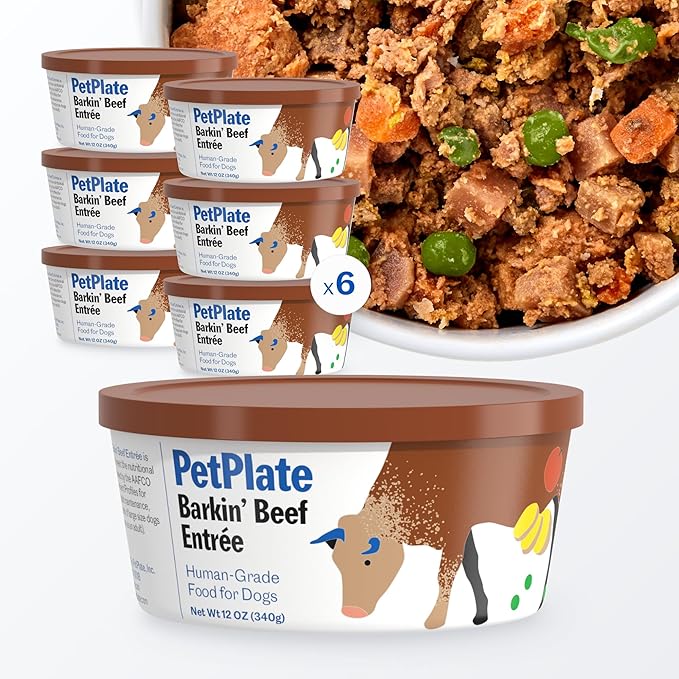PetPlate Human-Grade Fresh Dog Food, Barkin’ Beef Entrée – Wet Dog Food for All Breeds – High-Protein, Natural – 12-oz Cups, Case of 6