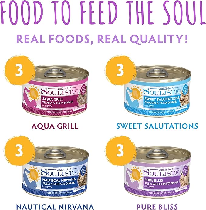 Soulistic Originals, Serene Selections Variety Pack, 3oz Can, Pack of 12