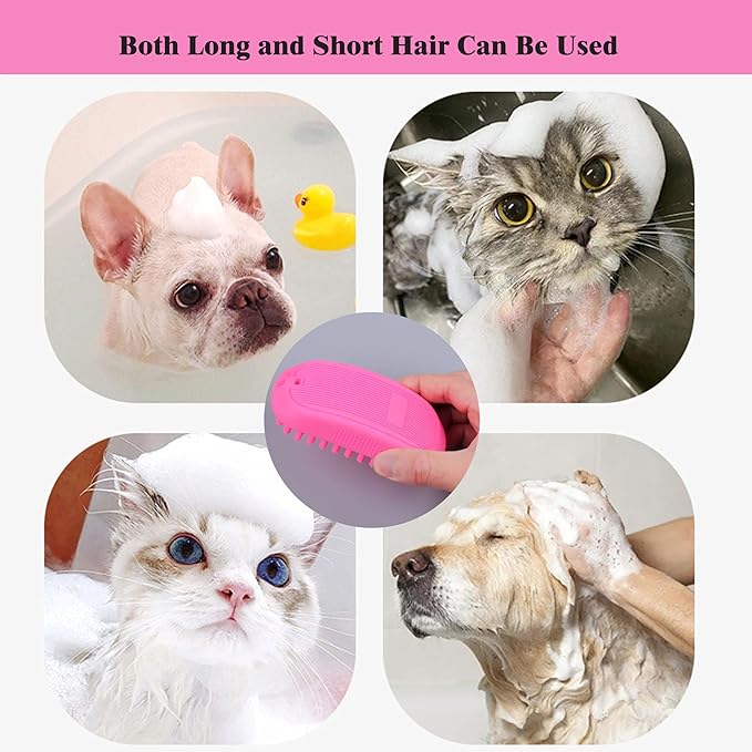 Pet Bath & Massage Brush for Dog & Cat with Short or Long Hair,Rubber Grooming Brush for Brushing,Massaging,Bathing,Shampooing and Reducing Hairballs,Soft Curry Comb with Removable Screen (Pink)