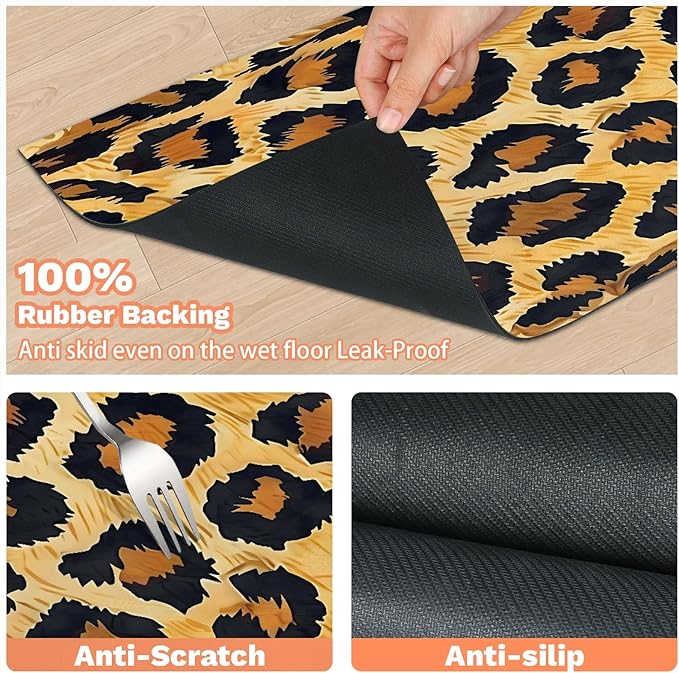 Leopard Print Dog Food Mat for Floors Absorbent Dog Bowl Mat for Food and Water Dispenser Quick Dry Cat Food Placemat Pet Supplies 24" x 32", Brown Cheetah Skin